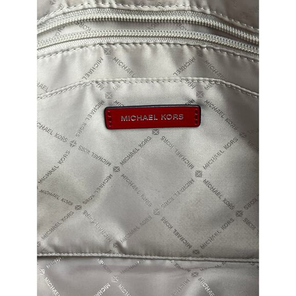 Michael Kors Sadie Large Cherry Red Leather Satchel Bag Silver Chain Hardware - Picture 3 of 16